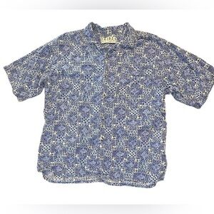 Vtg Vintage Tribes Short Sleeve Button Up Shirt - Mens Size Medium - Blue Native